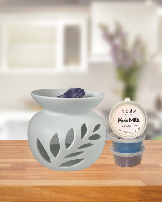 White Fern Tealight Wax Burner + 3 pack wax melts